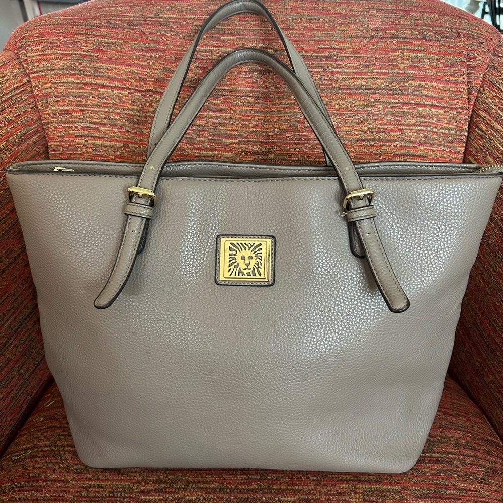 Anne Klein Taupe Tote with Gold Emblem